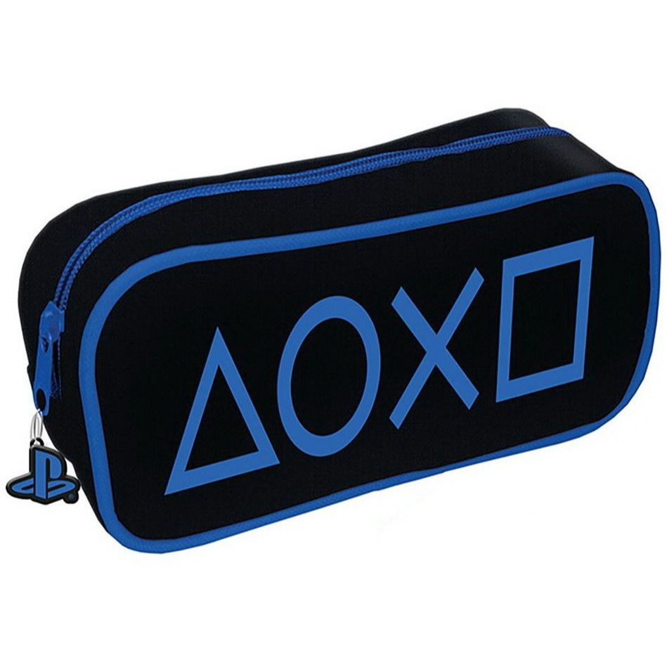 PlayStation controller and symbols rectangle zip up pencil case black and blue | Pyramid