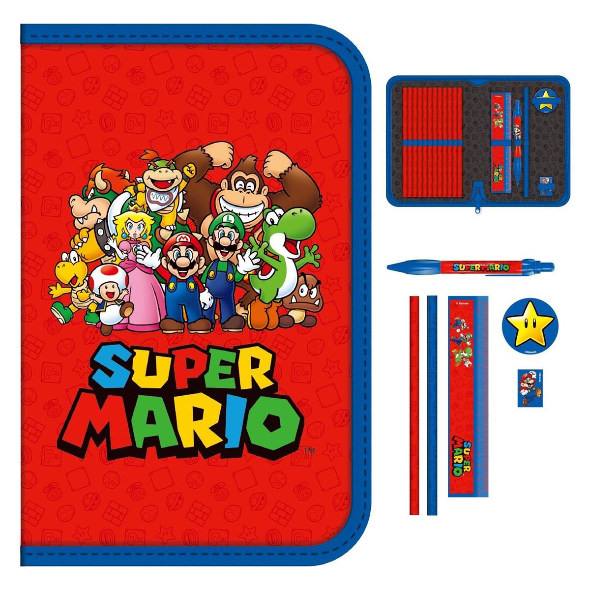 Super Mario characters filled pencil case with stationery included | Pyramid