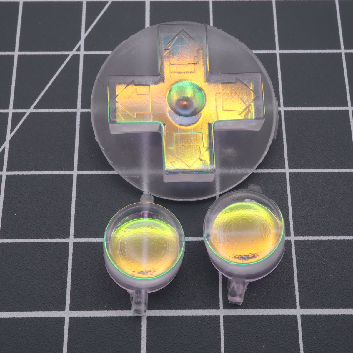 Hand cast custom resin buttons for Nintendo NES controller NES-004 (also fits Game Boy DMG-01) - Sunset Opal | Lab Fifteen Co