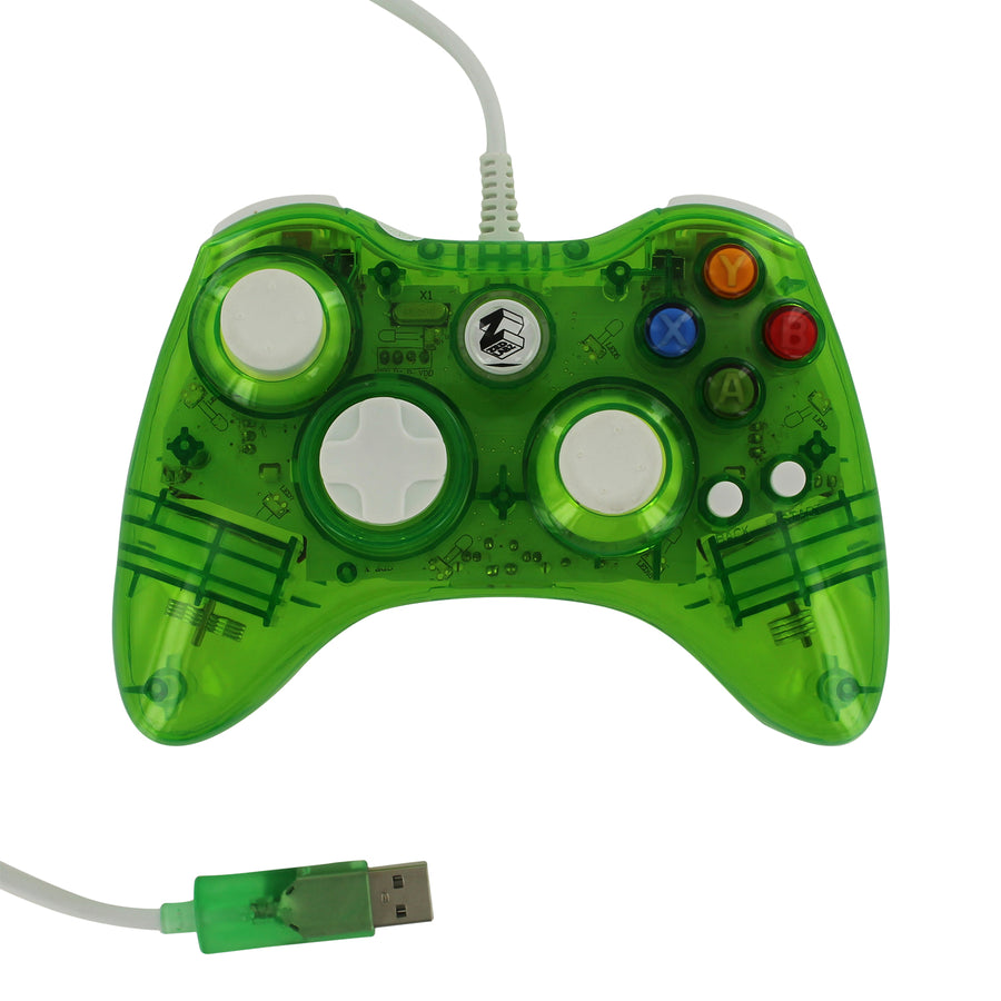 Zedlabz compatible wired colour glow vibration USB controller for Microsoft Xbox 360 - green