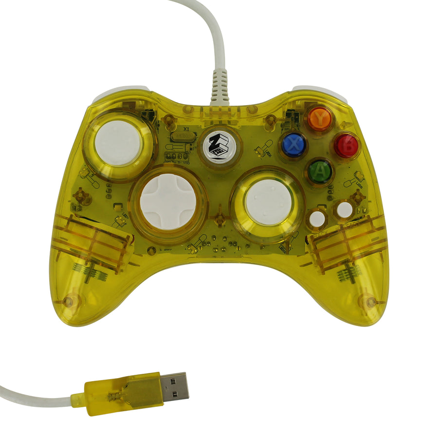 Zedlabz compatible wired colour glow vibration USB controller for Microsoft Xbox 360 - yellow
