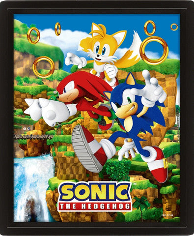 Sonic The Hedgehog Catching Rings 10 x 8" 3D Lenticular Poster black Framed | Pyramid