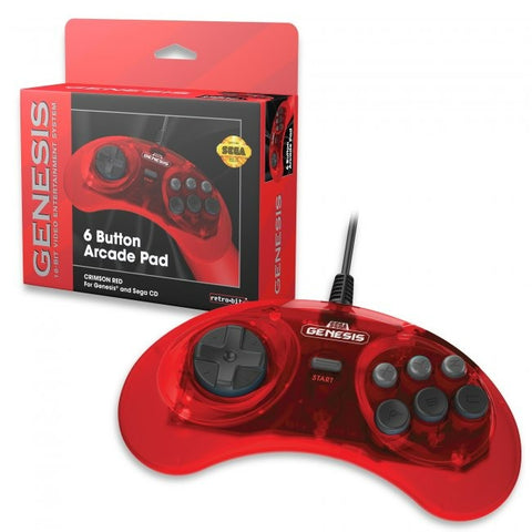 6-button Arcade Pad wired controller for Sega Mega Drive & Genesis officially licensed - 10ft (3 meters) Red | Retro-Bit