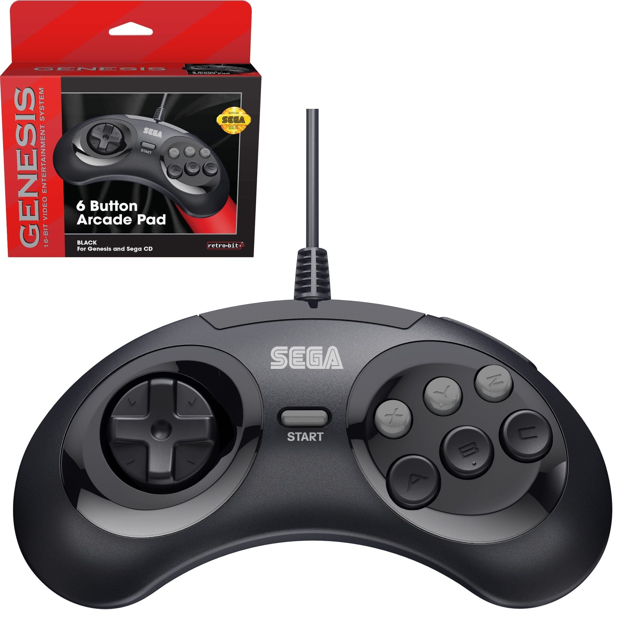 6 - button Arcade Pad wired controller for Sega Mega Drive & Genesis officially licensed - 10ft (3 meters) Black | Retro - Bit - 1