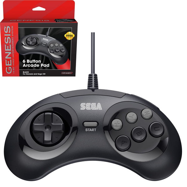 6 - button Arcade Pad wired controller for Sega Mega Drive & Genesis officially licensed - 10ft (3 meters) Black | Retro - Bit - 1