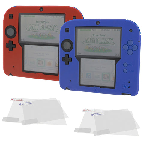 ZedLabz cover & protect twin pack for Nintendo 2DS inc silicone skins & screen protectors - red & blue
