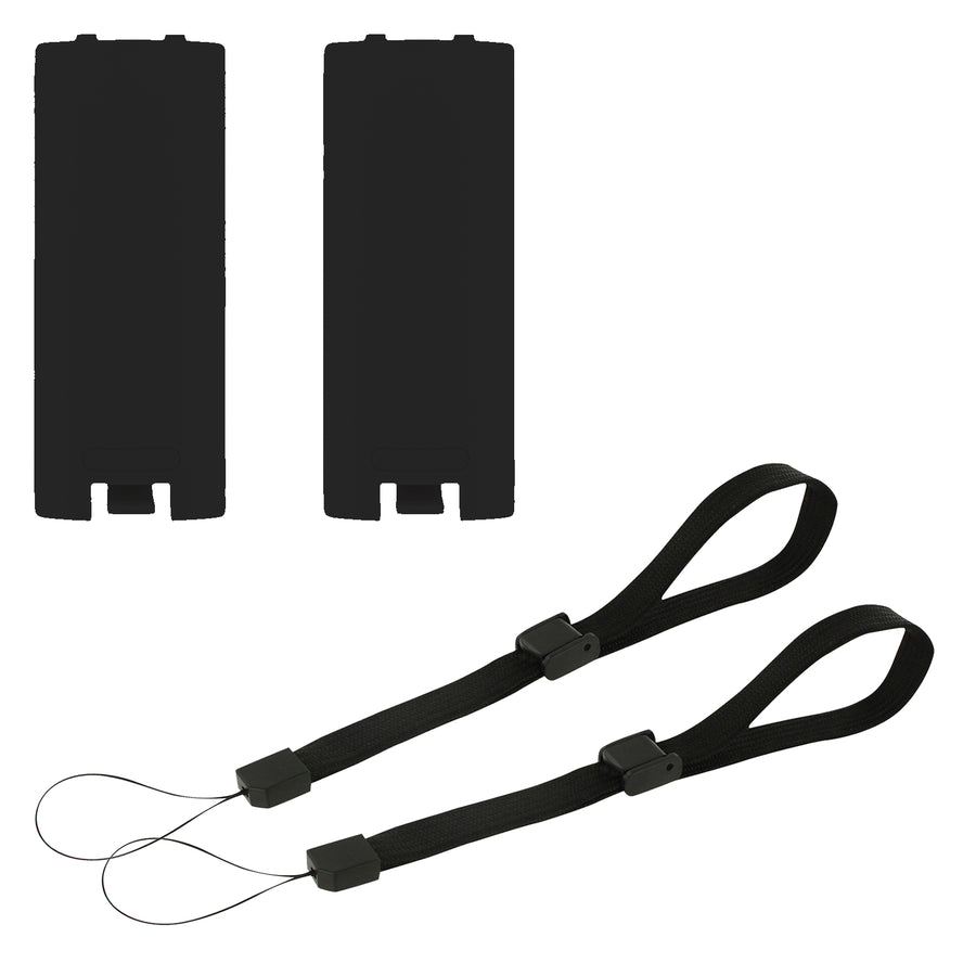 Battery Cover & Wrist Strap Kit For Nintendo Wii Remote Controller - 4 In 1 Pack Black | ZedLabz