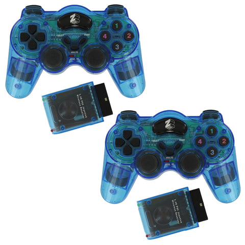 ZedLabz wireless RF double shock vibration controller for Sony PlayStation 2 PS2 - 2pk blue