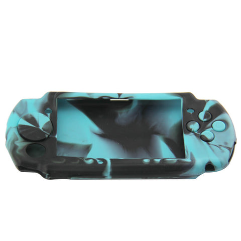 Protective cover for PSP 3000 Sony console silicone skin rubber case - Light Blue & Black Camo | ZedLabz