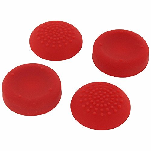 Assecure concave & convex soft silicone thumb grips for Sony PS4, analog thumb stick non slip grip caps for Playstation 4 controller - 4 pack red - 6