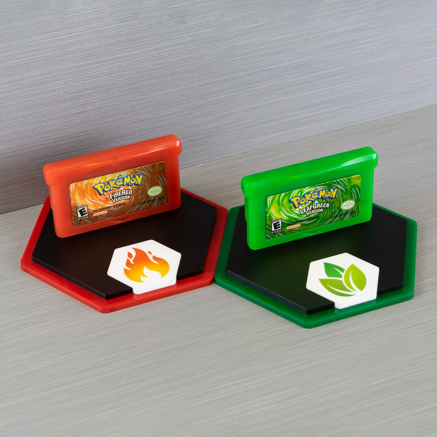 "Caught 'em All" cartridge display stand for Pokemon generation 4 continued carts - Fire Red & Leaf Green Edition | Rose Colored Gaming