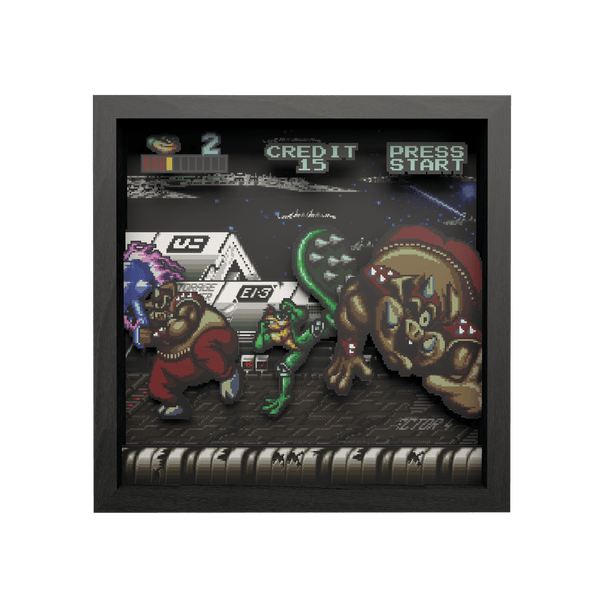 Battletoads: Big bad boot video game (1994) shadow box art officially licensed 9x9 inch (23x23cm) | Pixel Frames