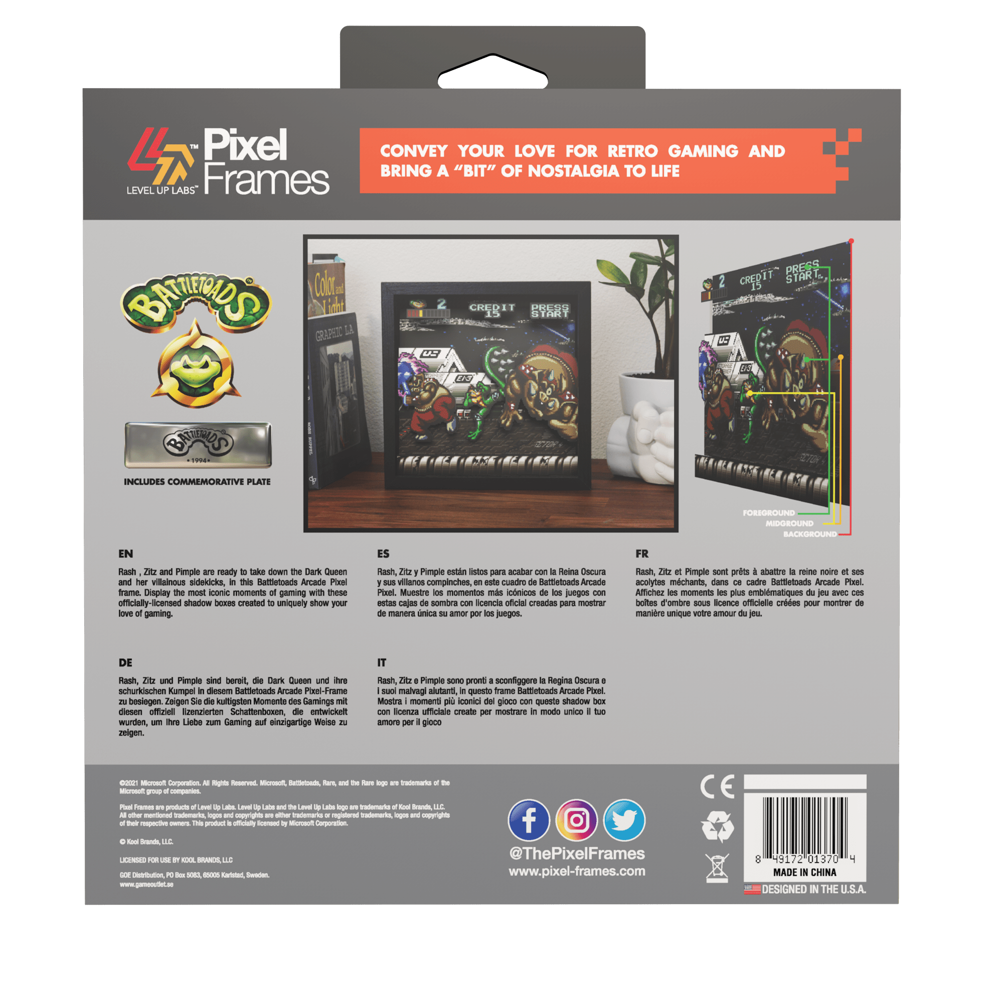 Battletoads: Big bad boot video game (1994) shadow box art officially licensed 9x9 inch (23x23cm) | Pixel Frames - 8