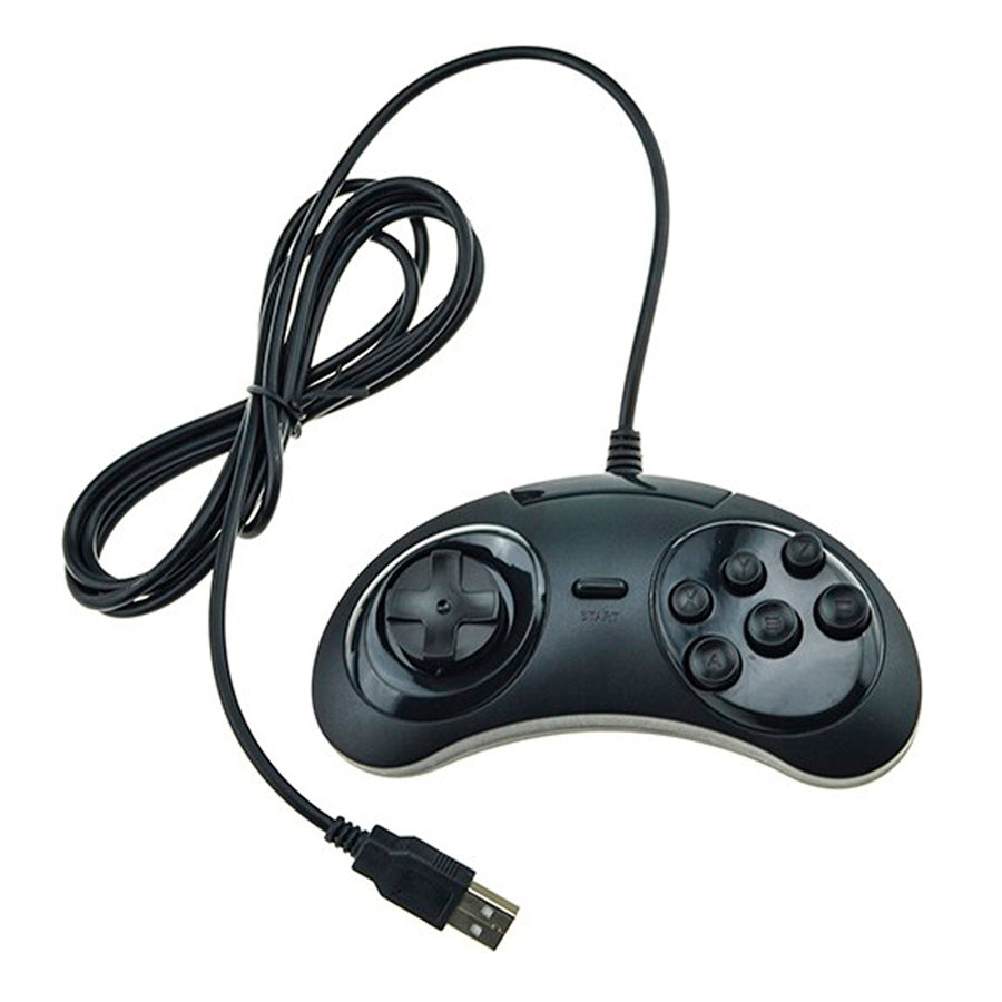 Retro PC & Mac wired USB controller classic Sega Mega Drive styled gamepad - 1.8m black | ZedLabz