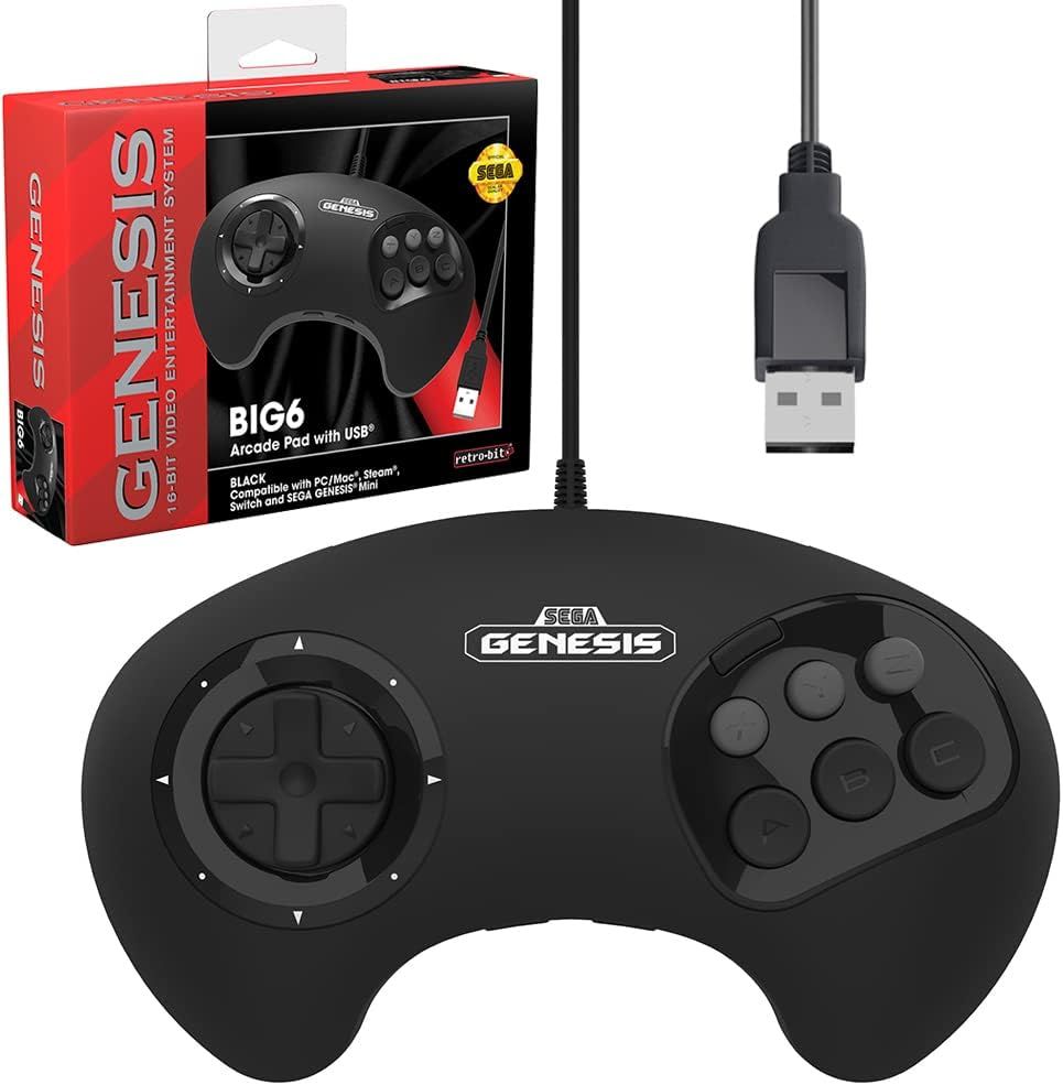 BIG6 wired USB controller pad for PC, MAC, Switch, Steam officially licensed - 10ft (3 meters) Black | Retro-Bit
