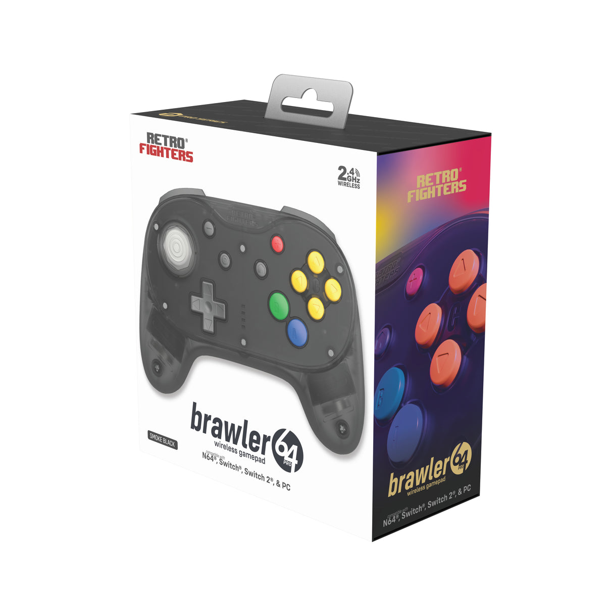 Brawler64 Pro wireless controller for Nintendo 64 N64, Swicth, Switch 2, PC gamepad - Smoke Black | Retro Fighters