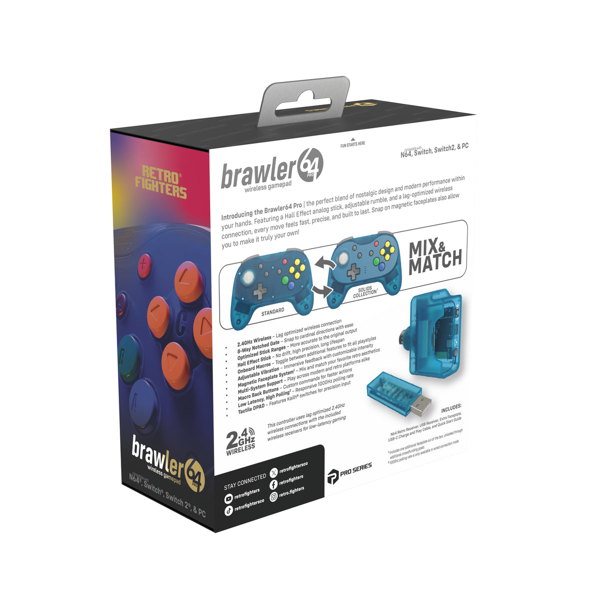 Brawler64 Pro wireless controller for Nintendo 64 N64, Swicth, Switch 2, PC gamepad - Ice Blue | Retro Fighters
