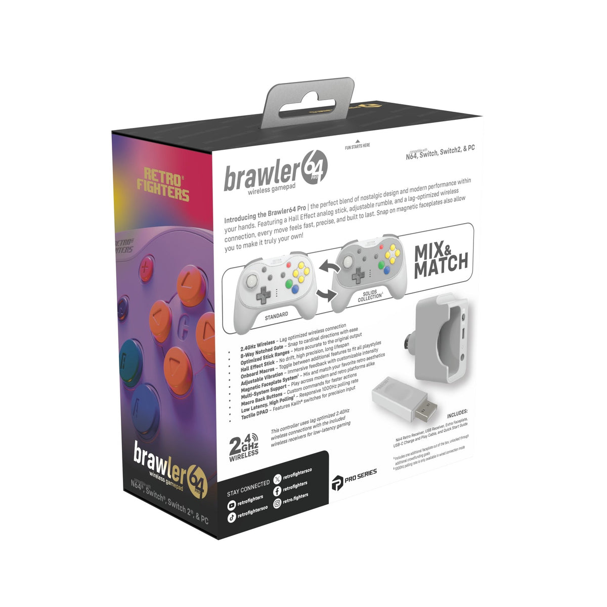 Brawler64 Pro wireless controller for Nintendo 64 N64, Swicth, Switch 2, PC gamepad - Grey | Retro Fighters - 2