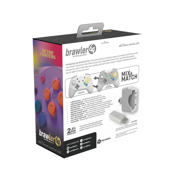 Brawler64 Pro wireless controller for Nintendo 64 N64, Swicth, Switch 2, PC gamepad - Grey | Retro Fighters - 2