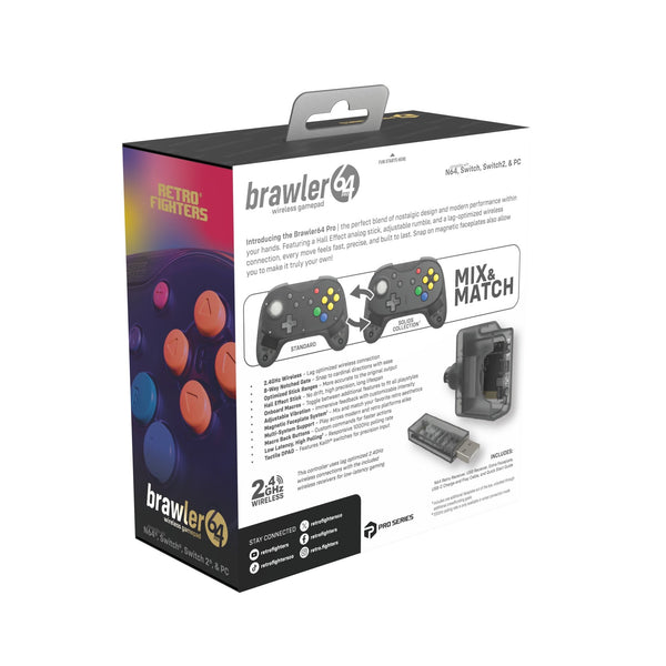 Brawler64 Pro wireless controller for Nintendo 64 N64, Swicth, Switch 2, PC gamepad - Smoke Black | Retro Fighters - 2