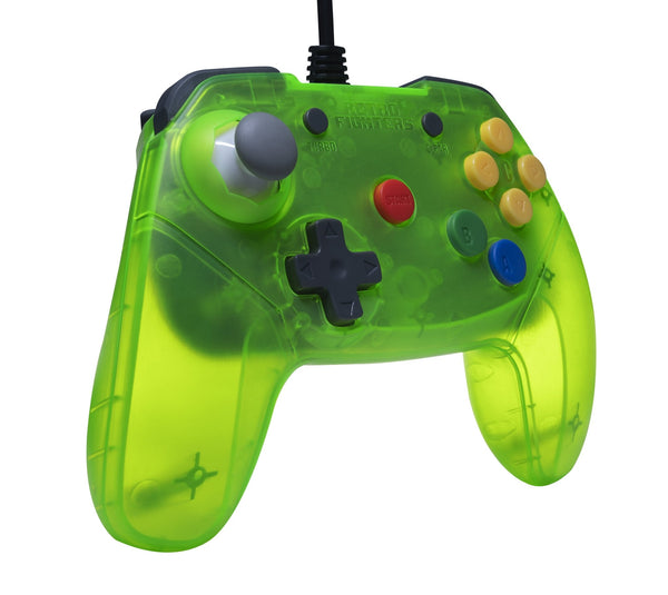 Brawler64 V2 wired Controller gamepad for Nintendo 64 [N64] - Clear Extreme Green | Retro Fighters