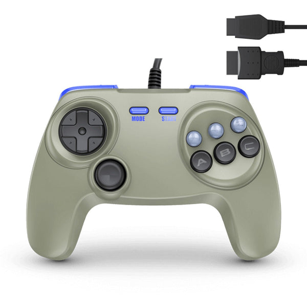 BrawlerGen wired controller gamepad for Sega Genesis / Mega Drive / Master System & Saturn - 10ft Grey | Retro Fighters