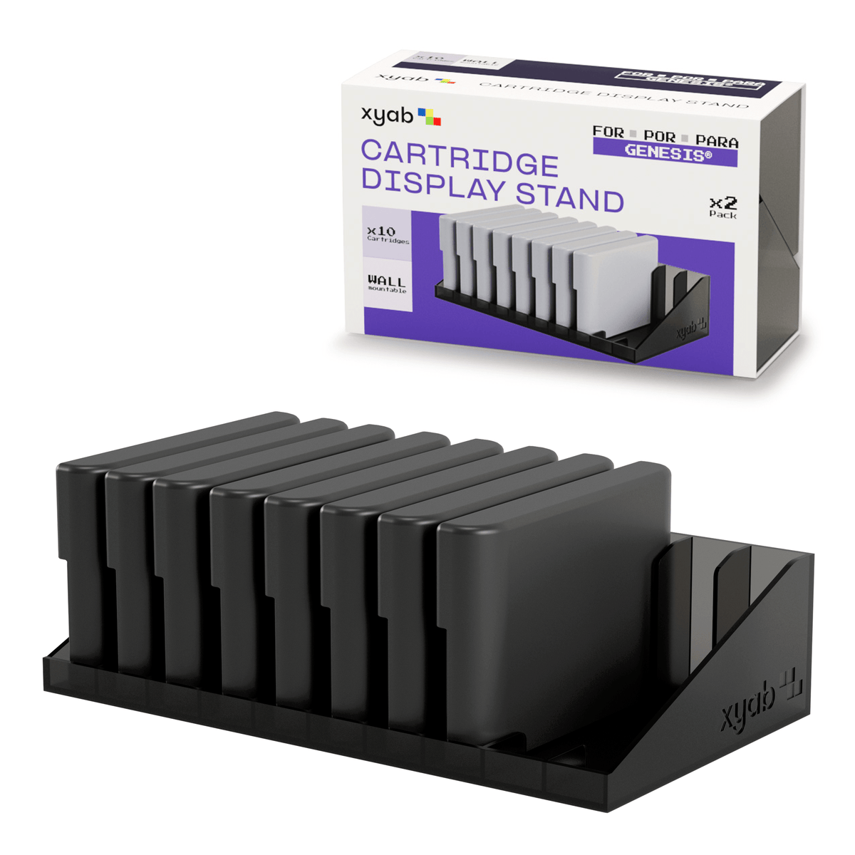 Cartridge display stand for Sega Mega Drive / Genesis games - 2 pack smoked (holds 20) | XYAB - 1