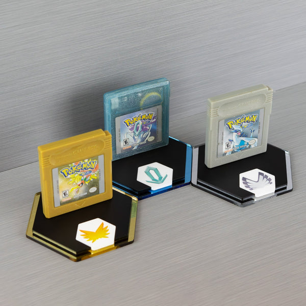"Caught 'em All" cartridge display stand for Pokemon generation II carts - Gold, Silver & Crystal Edition | Rose Colored Gaming