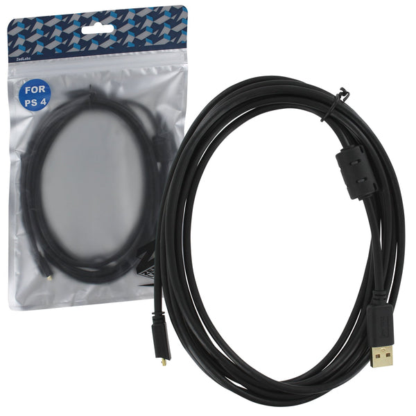 Controller charging cable for PS4 Sony 3m USB charger charge & play lead gold plated with FlushFit friction locking connector | ZedLabz