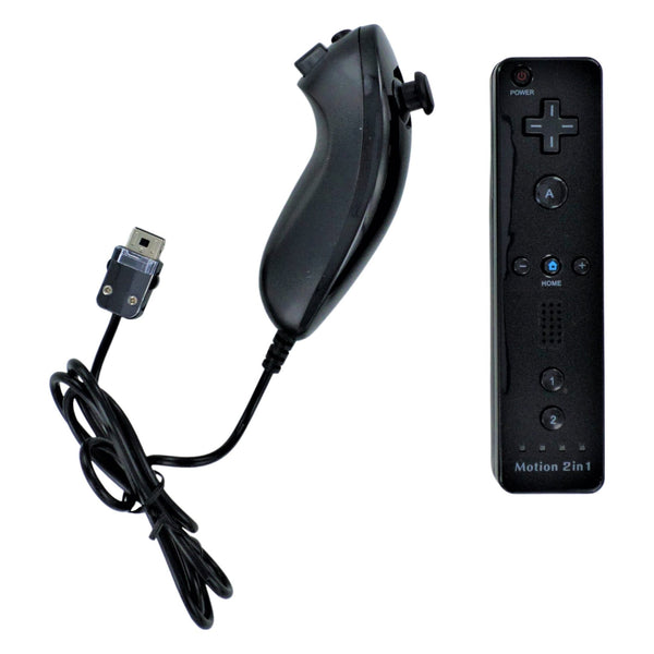 Controller for Nintendo Wii wireless Motion Plus with Nunchuk, silicone sleeve & wrist strap - Black | ZedLabz