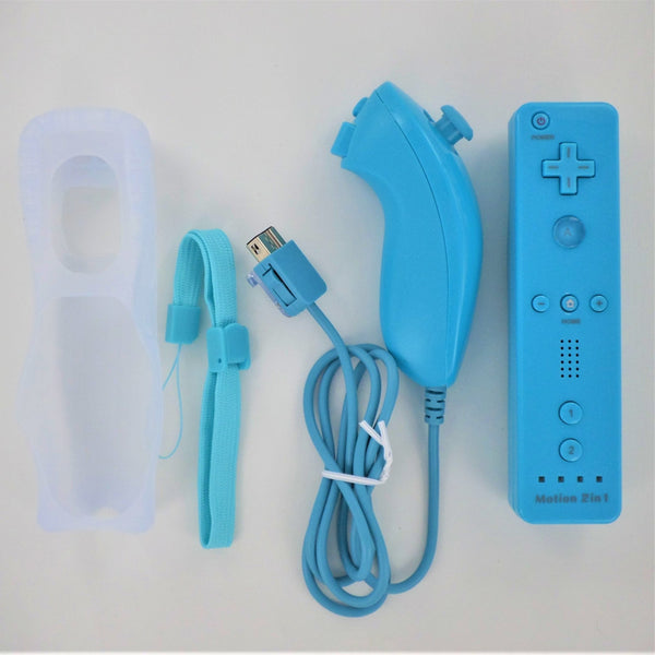 Controller for Nintendo Wii with Nunchuk wireless Motion Plus & silicone case & wrist strap - Blue | ZedLabz