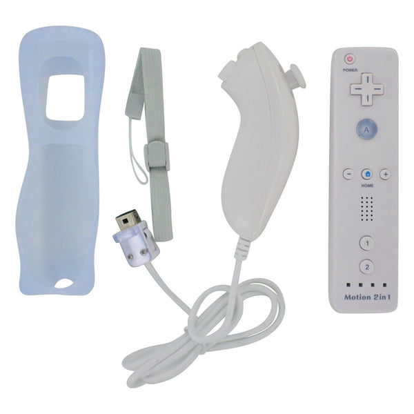 Controller for Nintendo Wii with Nunchuk wireless Motion Plus & silicone case & wrist strap - White | ZedLabz