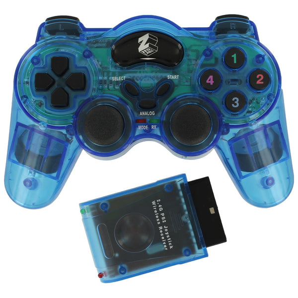 Controller for Sony PlayStation 2 PS2 wireless RF double shock vibration - 2 pack Red & Blue | ZedLabz