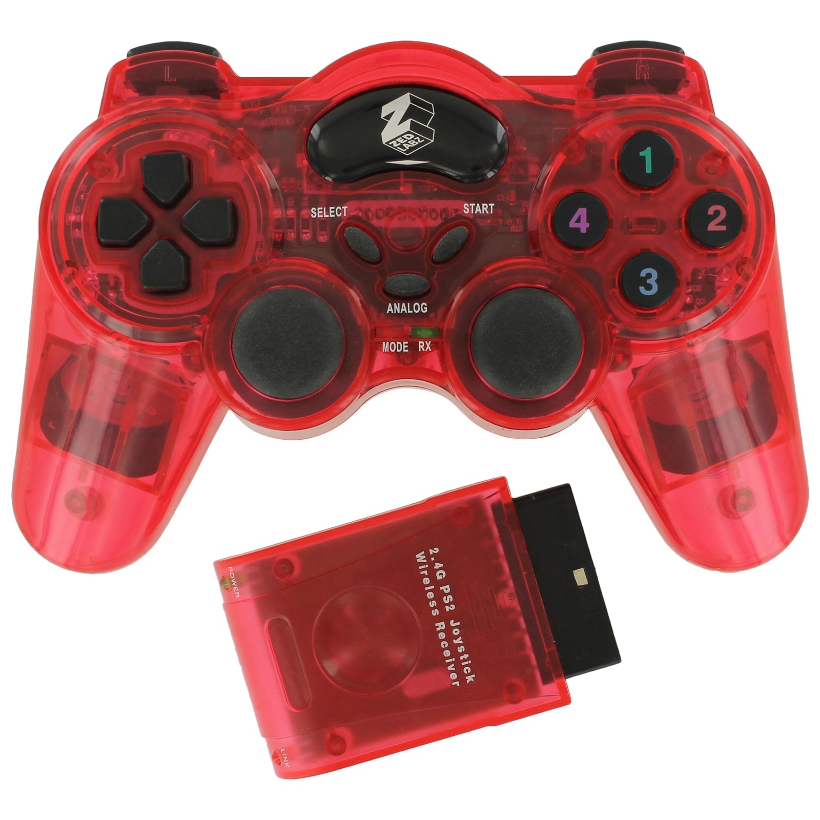Controller for Sony PS2 wireless RF double shock vibration - Red REFURB | ZedLabz - 1