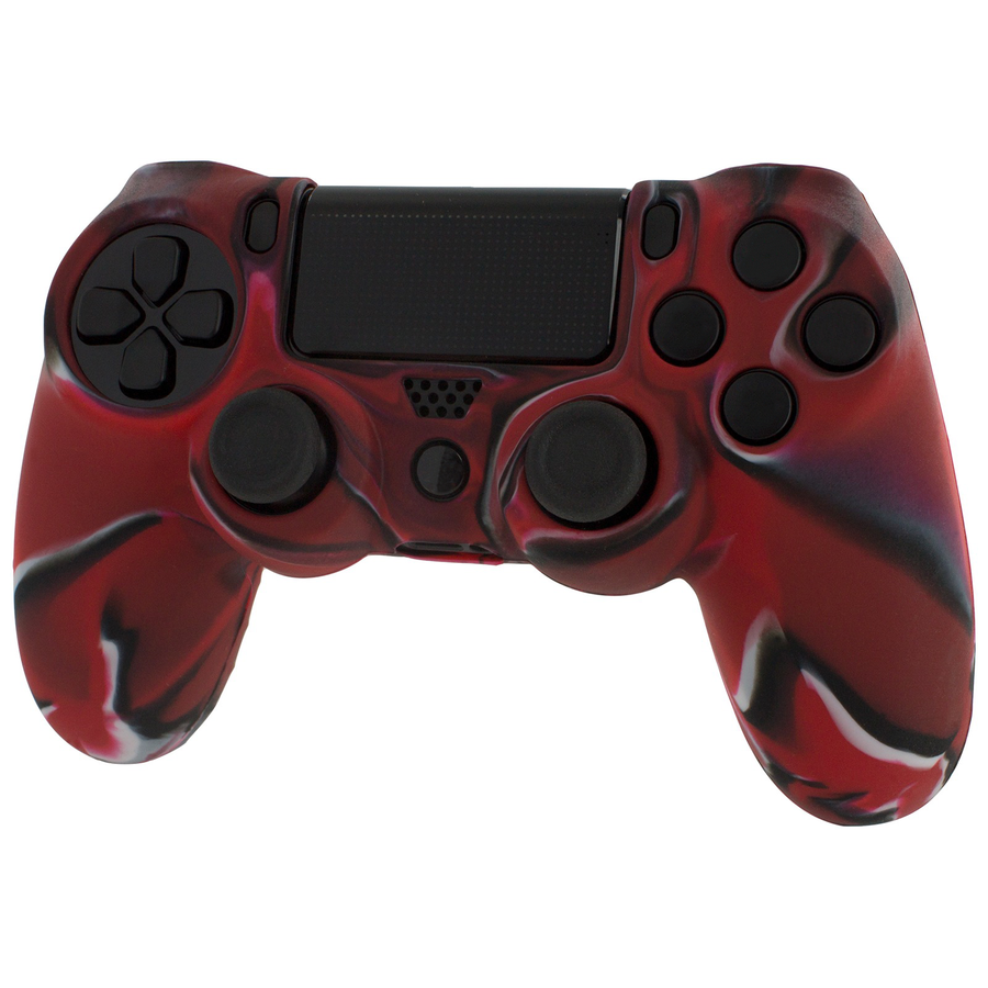 Protective cover for Sony PS4 controller silicone rubber skin grip with ribbed handle - camo red | ZedLabz