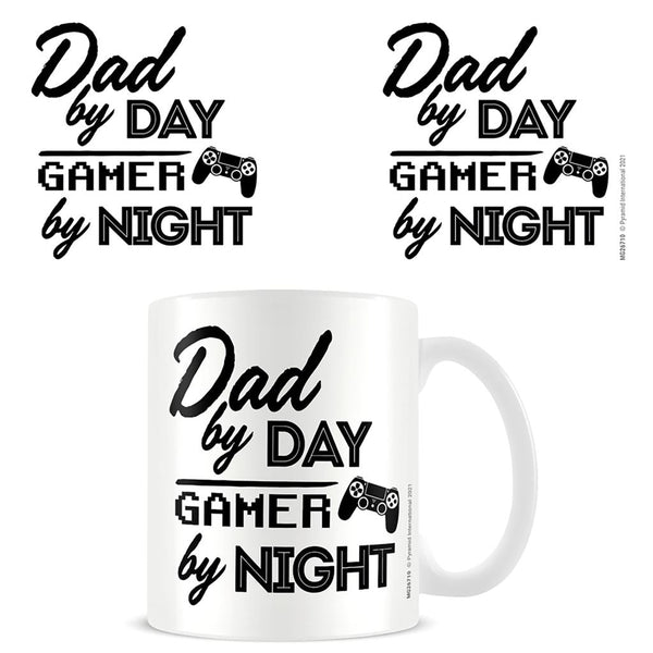 Dad By Day Gamer By Night slogan official mug 11oz/315ml white ceramic | Pyramid - 1