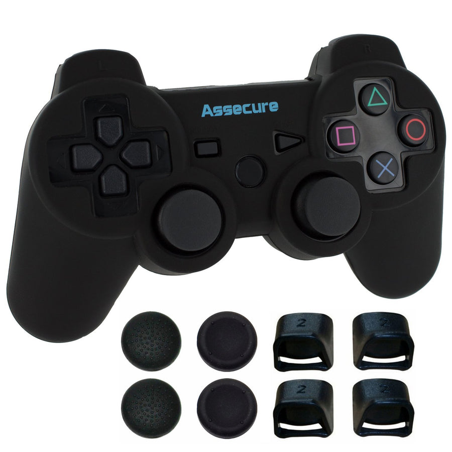 Case & Trigger pack for Sony PS3 Pro Controller silicone comfort grip kit - Black | Zedlabz