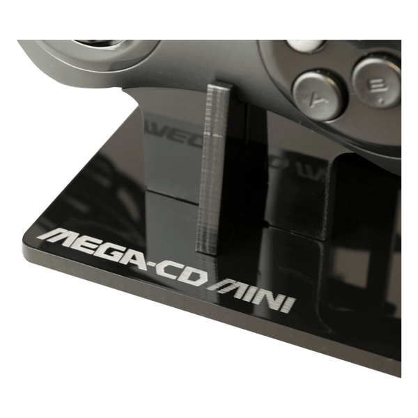 Displai Pro stand for Sega Mega-CD Classic Mini holder console & controllers - Crystal Black | Rose Colored Gaming