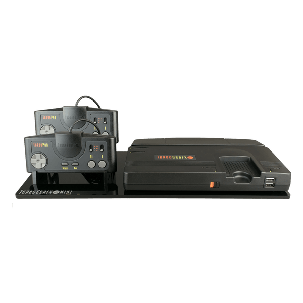 Displai Pro stand for TurboGrafx-16 Mini console & controllers - Crystal Black | Rose Colored Gaming