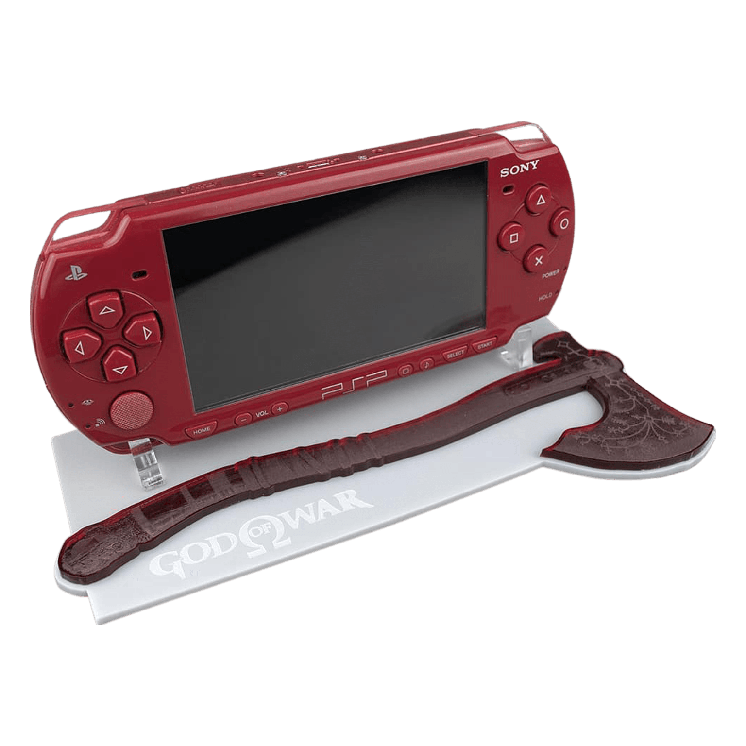 Display stand for Sony PSP 2000 3000 handheld console - God of War Edition Grey/Red | Rose Colored Gaming - 1