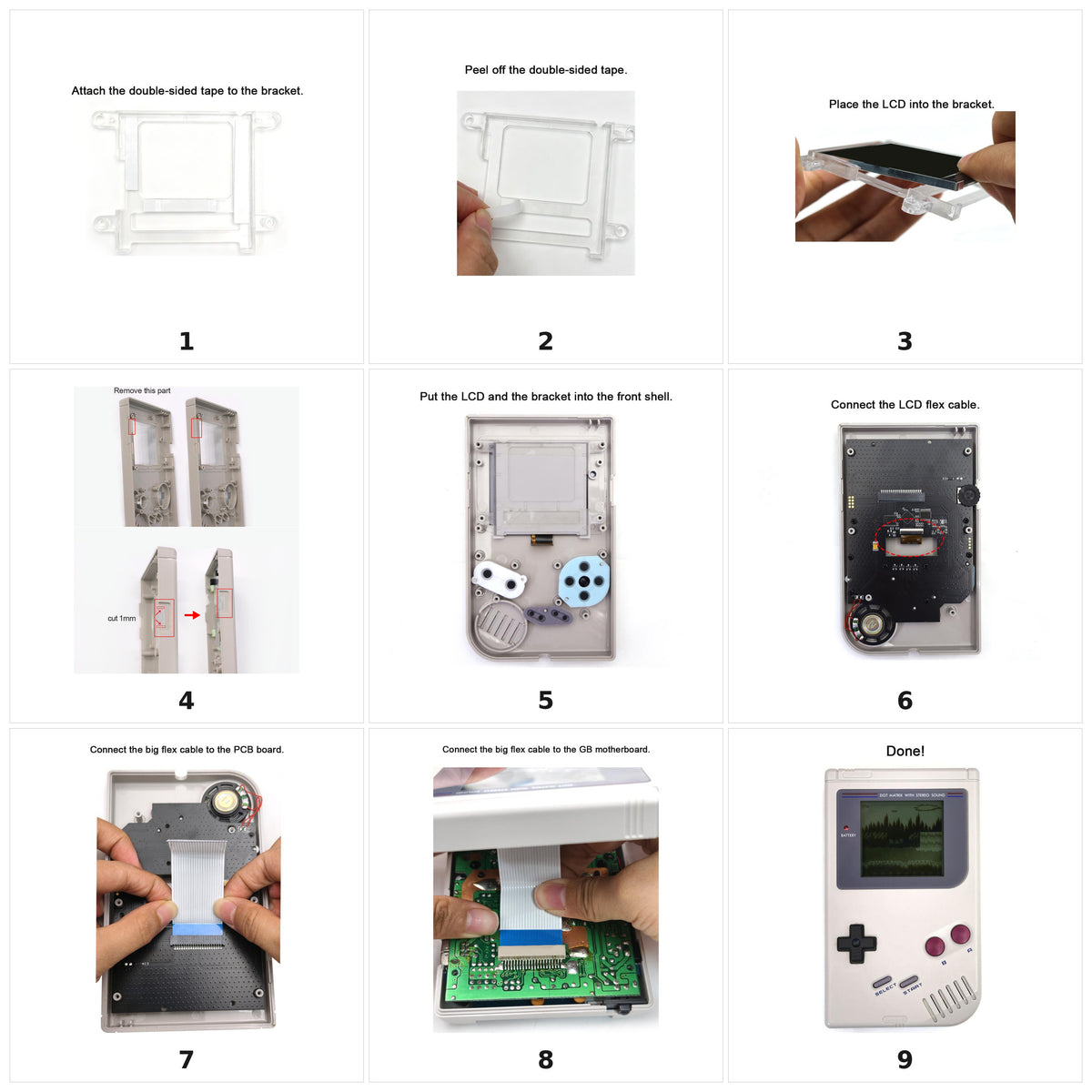 Grayscale 2.5" backlit LCD kit for Game Boy DMG with OSD menu - Only LCD kit | Hispeedido