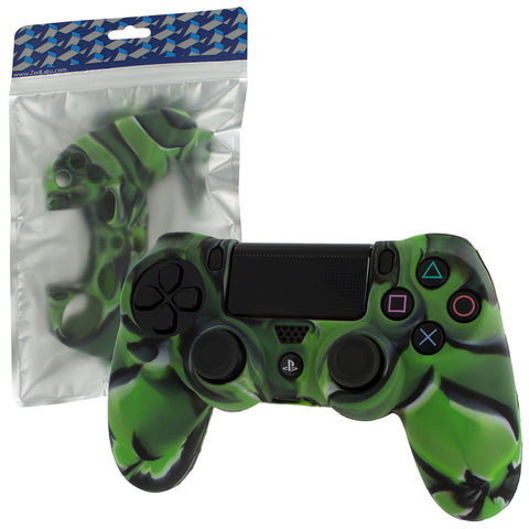 Protective cover for Sony PS4 controller silicone rubber skin grip with ribbed handle - camo green | ZedLabz