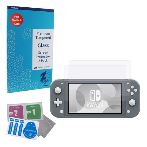Glass screen protector kit for Nintendo Switch Lite - Premium easy install 9H toughened (tempered) anti scratch screen protection guard - 2 pack | ZedLabz