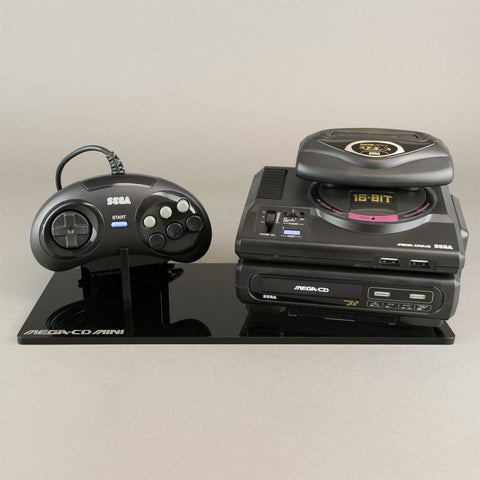 Shelf candy stand for Sega Mega-CD Classic Mini console & controller - Crystal Black | Rose Colored Gaming