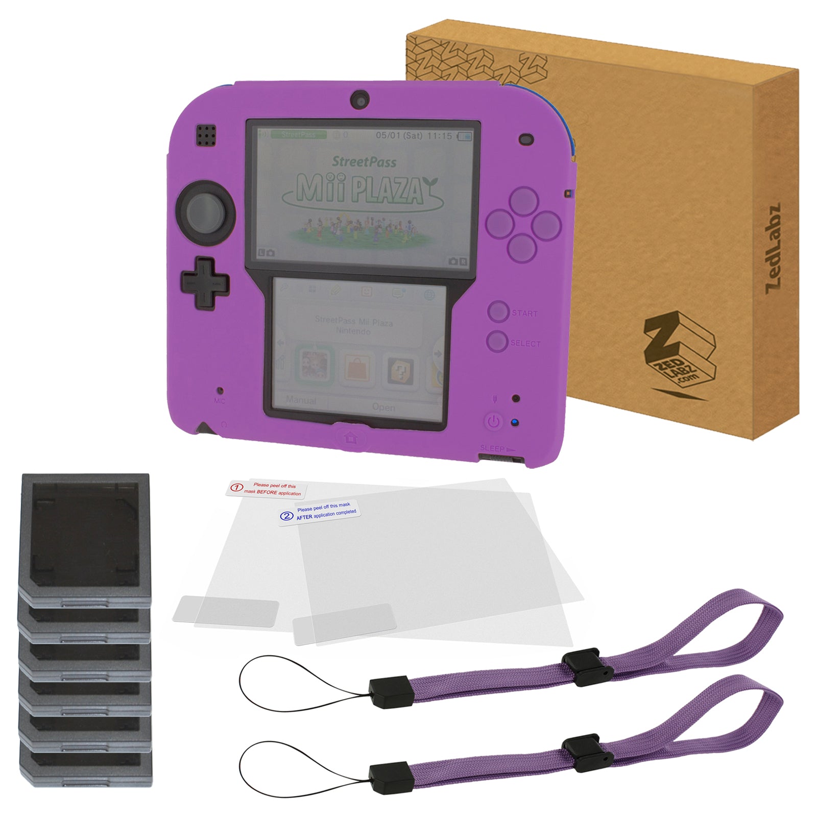 Essentials kit for Nintendo 2DS inc silicone cover, screen protectors, game cases & wrist straps | ZedLabz - 4