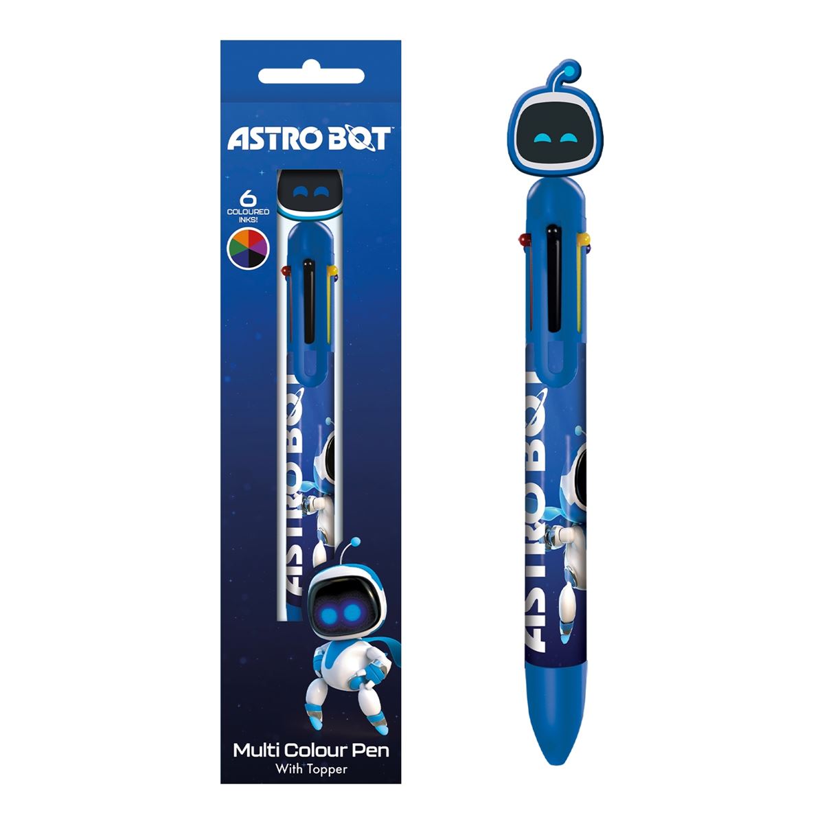Astro Bot smiling 6 in 1 multi coloured ballpoint writing pen | Pyramid