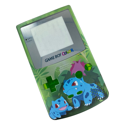 UV Printed shell for Nintendo Game Boy Color custom Bulbasaur (pokemon) inspired design - UV printed front & clear green back housing | Jamesyplays