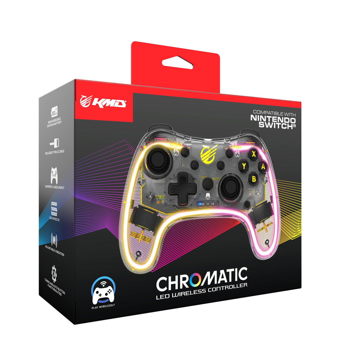 Chromatic LED wireless controller for Nintendo Switch & USB devices | KMD