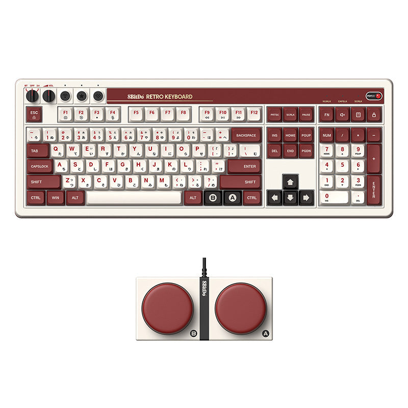Retro 108 Mechanical Keyboard with numpad Bluetooth, 2.4G & wired for Windows & Android - US ANSI layout - Fami Edition | 8BitDo