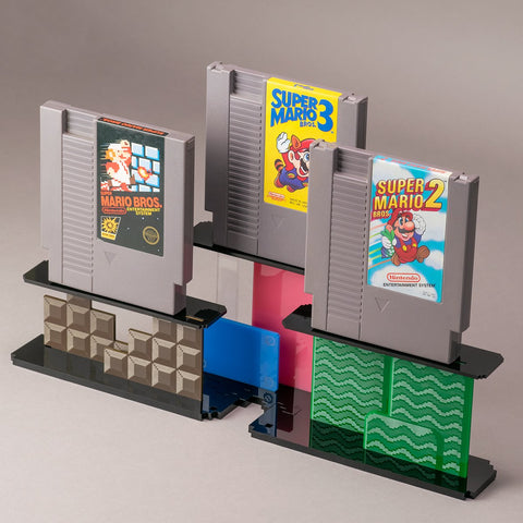 Cartridge display stand for Nintendo NES Super Mario Bros 1, 2 & 3 carts | Rose Colored Gaming